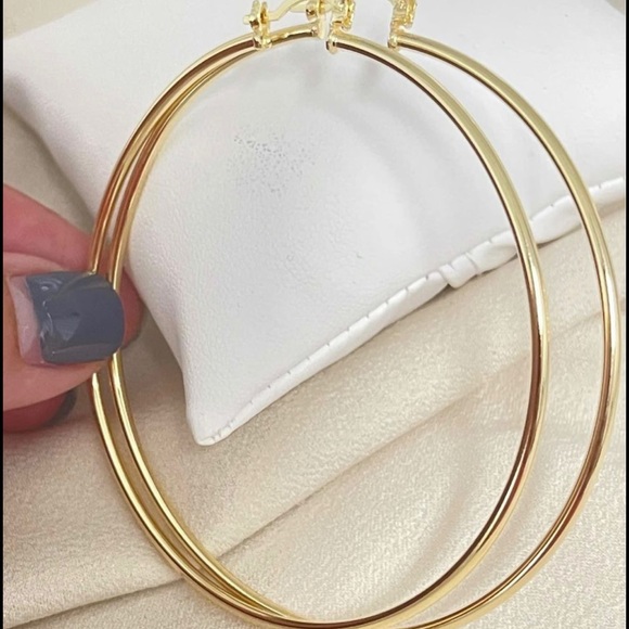 18k Gold Filled Thin Hoop Earrings 2.75" ✨ - Picture 5 of 6